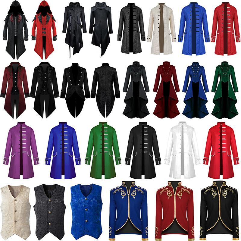 Foreign Trade Medieval Retro Costume Men's and Women's Mid-Length Halloween Swallowtail Monk Costume Monk Robe Wizard Costume Cloak full figure