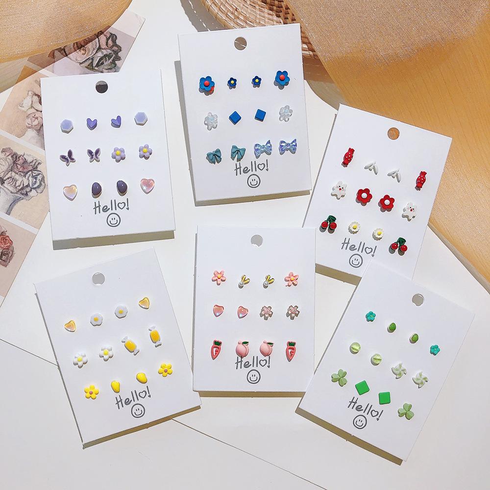 sterling silver needle ceramic spray paint small week earrings set internet celebrity sweet girly simplicity earrings student earrings details Picture