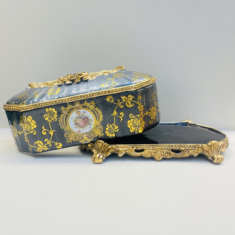 Black and gold fruit plate, tissue box, vase, high-end home flower arrangement, hotel living room decoration, resin flower arrangement, decoration, home decoration, vase, large vase, TV cabinet decoration, hotel home decoration handicrafts Item Picture