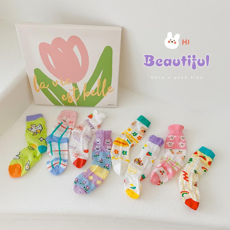 children's socks wholesale ins summer thin cartoon illustration sexy silk stockings cotton children mesh stockings details Picture