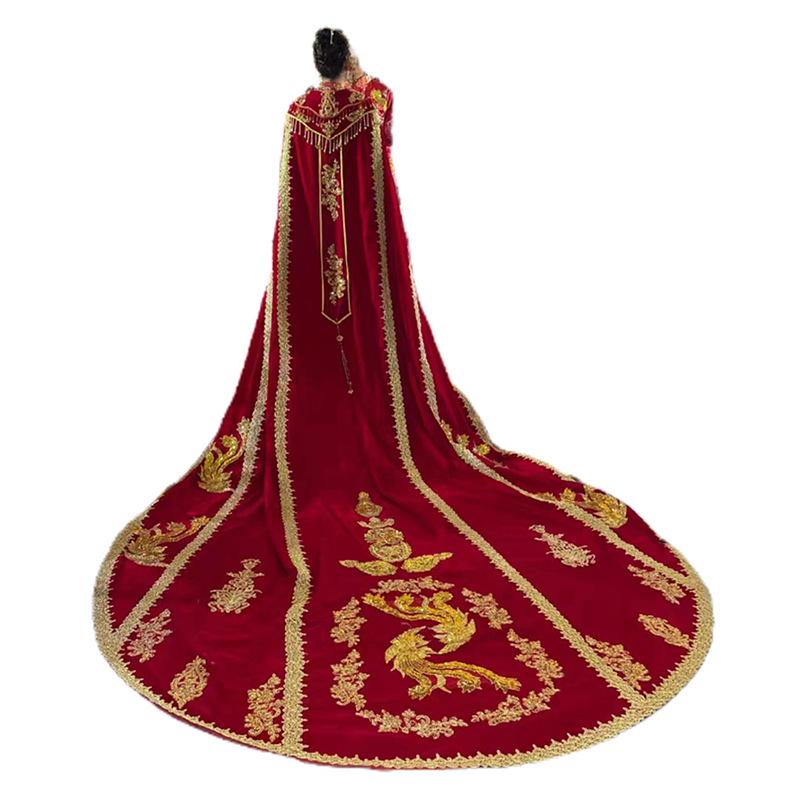 a chaplet and official robes hanfu elements wedding clothes chinese wedding trailing ancient costume wedding dress wedding xiuhe clothing bride large cape Item Picture