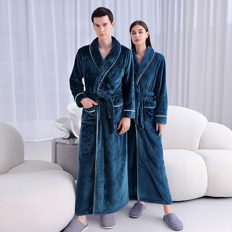 winter pajamas women's autumn and winter new men's pajamas thickened flannel couple bathrobe plus size homewear robe winter Specification drawing
