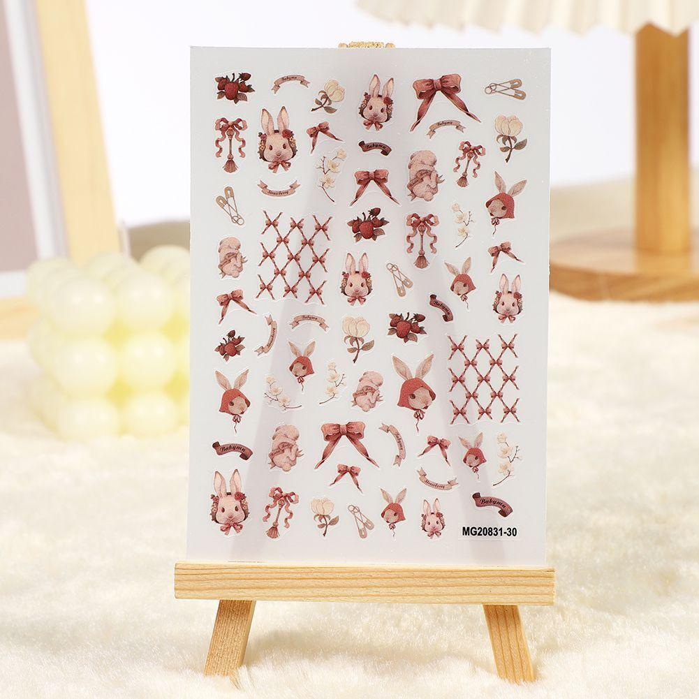 rose manicure japanese style with glue new internet celebrity rococo rabbit retro nail art stickers ultra-thin waterproof plastic back finger Specification drawing