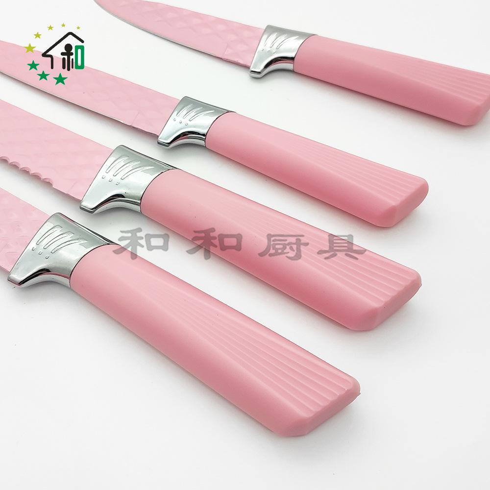 new diamond with knife holder household kitchen knife for women only stainless steel spray paint slicing knife meat cutting fruit knife combination details Picture