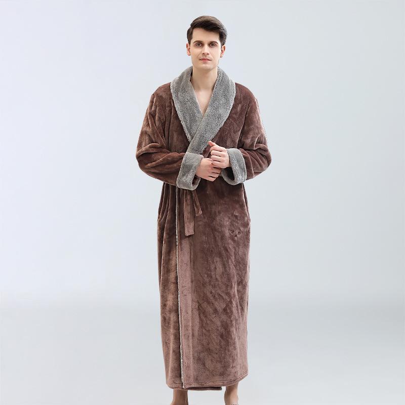 home winter thickened flannel nightgown autumn winter robe lengthened couple cross-border men's bathrobe homewear Specification drawing