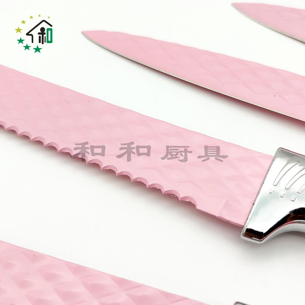 new diamond with knife holder household kitchen knife for women only stainless steel spray paint slicing knife meat cutting fruit knife combination Specification drawing