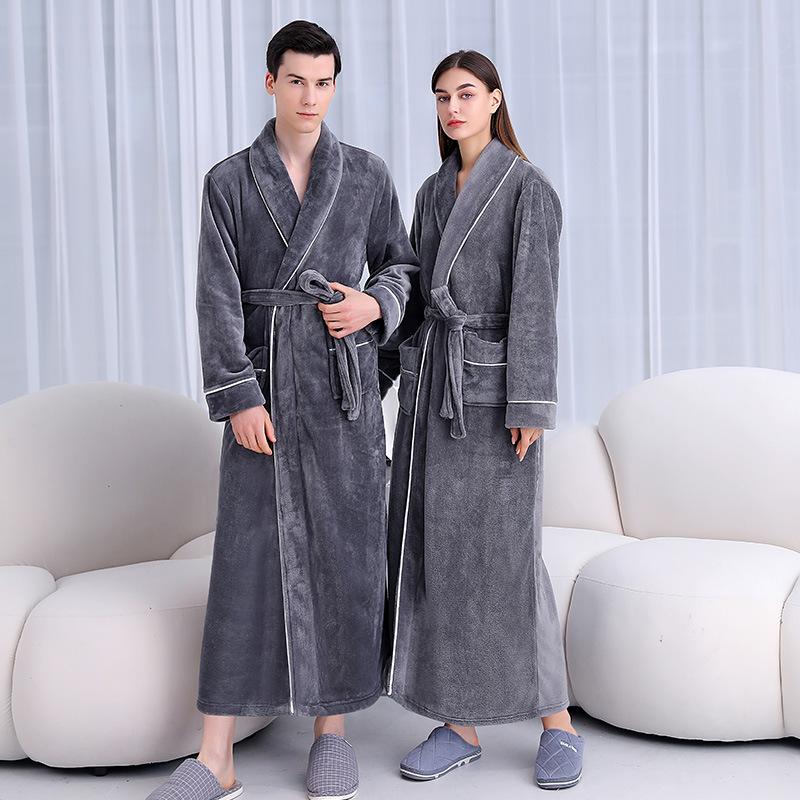 winter pajamas women's autumn and winter new men's pajamas thickened flannel couple bathrobe plus size homewear robe winter full figure