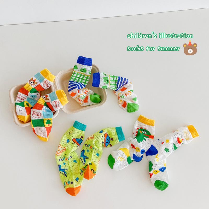 children's socks wholesale ins summer thin cartoon illustration sexy silk stockings cotton children mesh stockings full figure
