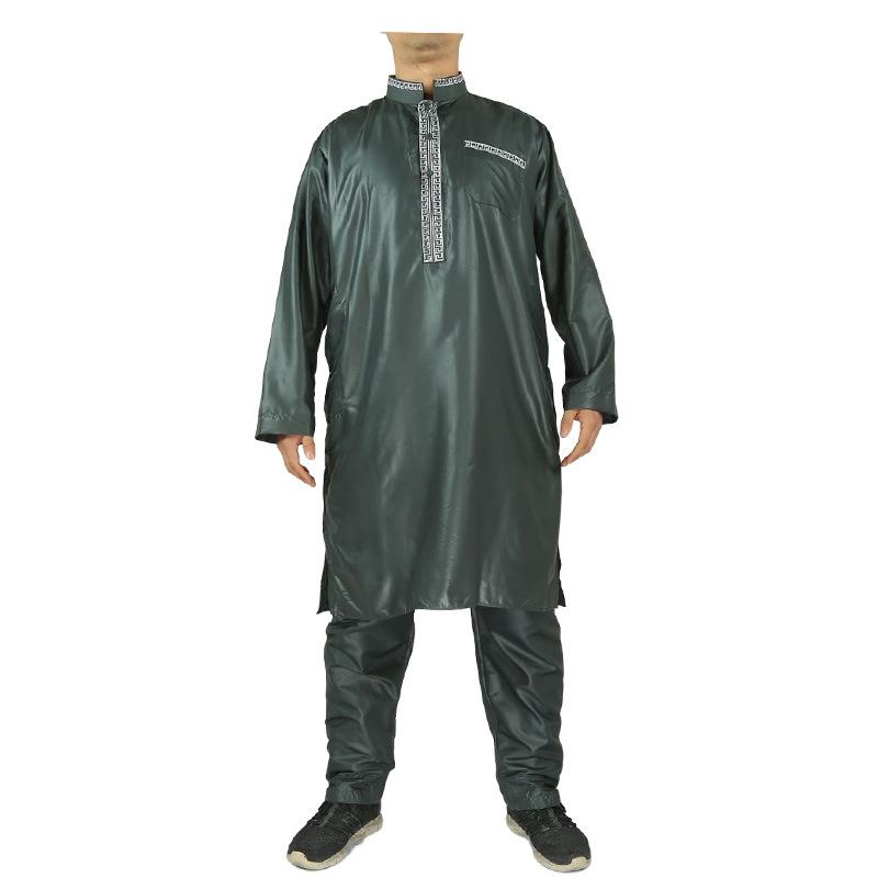 wholesale new polyester embroidered arabic robe two-piece set stand collar long sleeve slim fit fashion islamic clothing details Picture