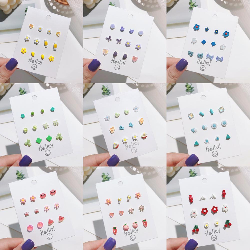 sterling silver needle ceramic spray paint small week earrings set internet celebrity sweet girly simplicity earrings student earrings full figure