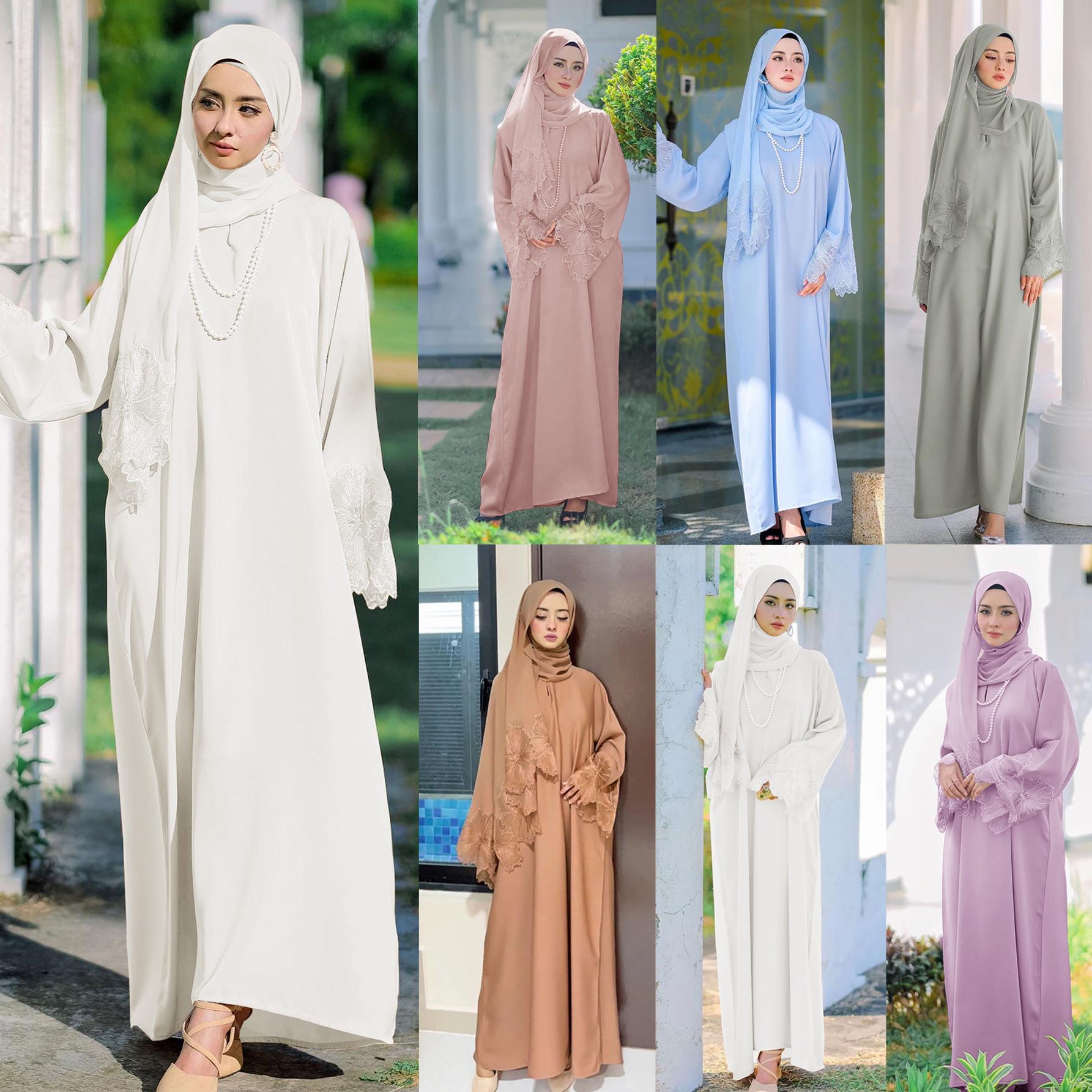 m189# diamond-free seven-color middle east foreign trade women's clothing muslim women's robes malay indonesia dress with headscarf full figure