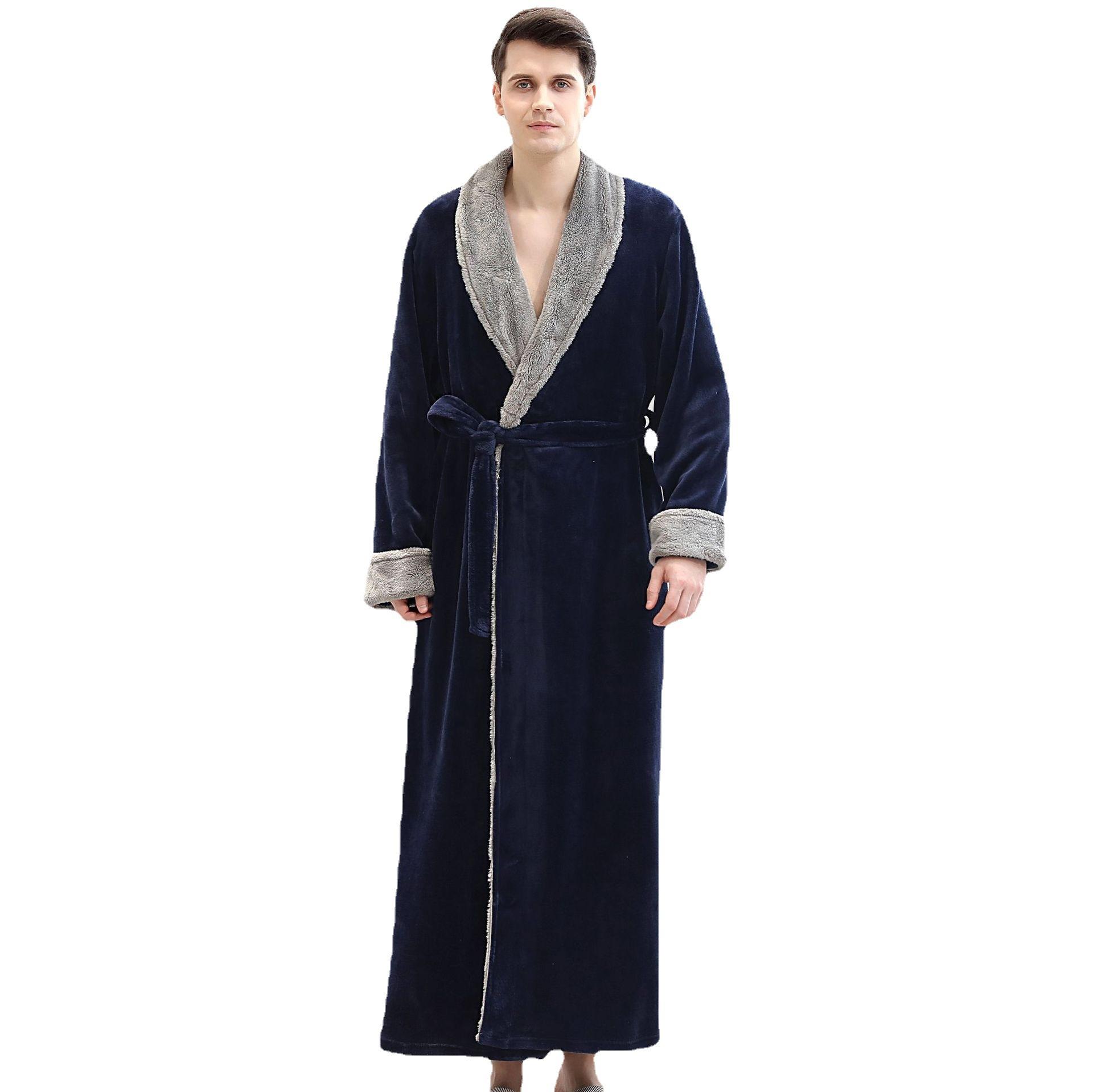 home winter thickened flannel nightgown autumn winter robe lengthened couple cross-border men's bathrobe homewear Item Picture