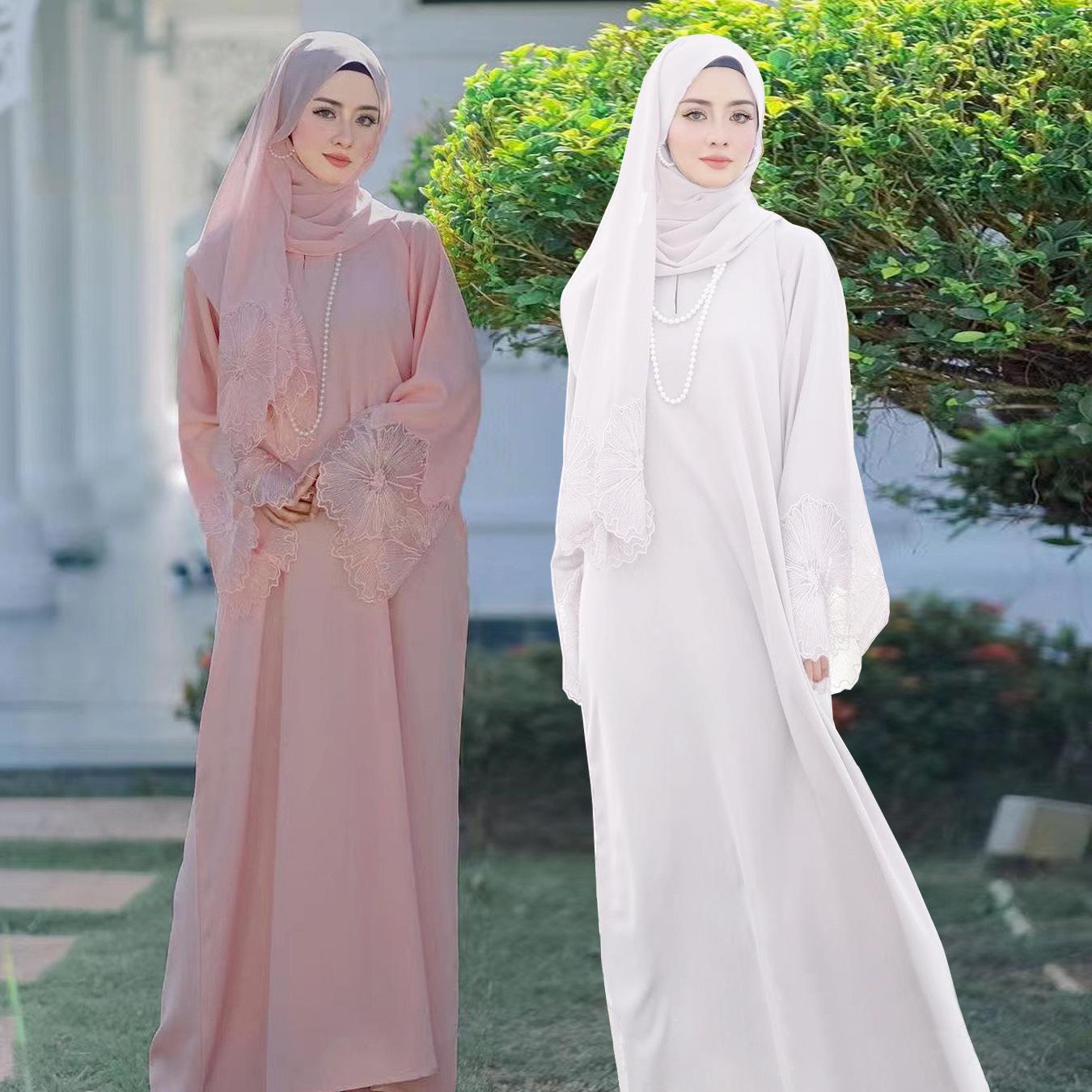 m189# four-color middle east foreign trade cross-border women's clothing muslim women's robes malay indonesia dress with headscarf full figure