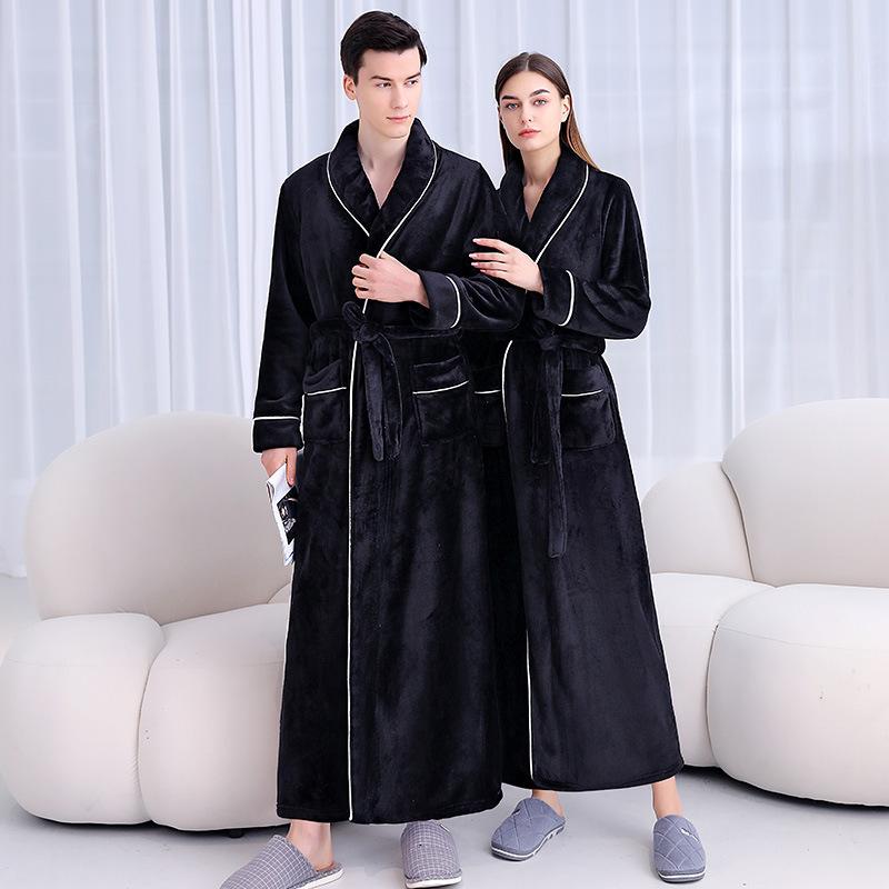 winter pajamas women's autumn and winter new men's pajamas thickened flannel couple bathrobe plus size homewear robe winter details Picture