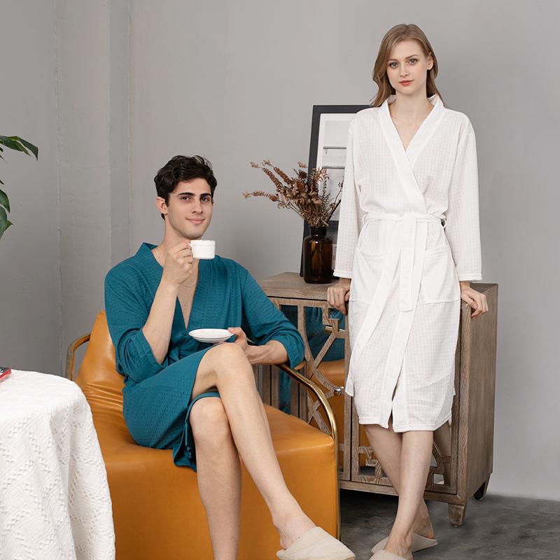 waffle bathrobe thin robe couple details Picture