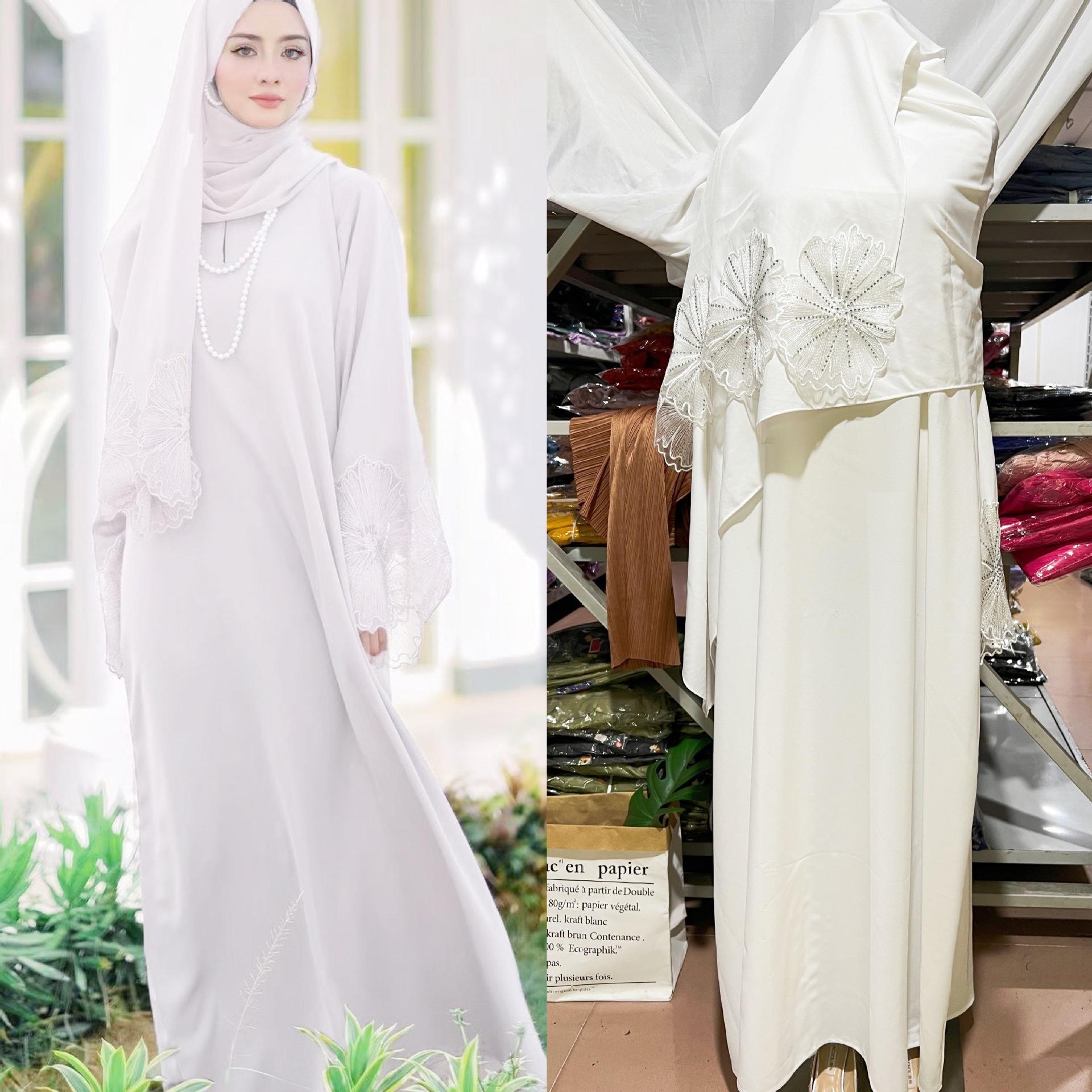 m189# four-color middle east foreign trade cross-border women's clothing muslim women's robes malay indonesia dress with headscarf Specification drawing