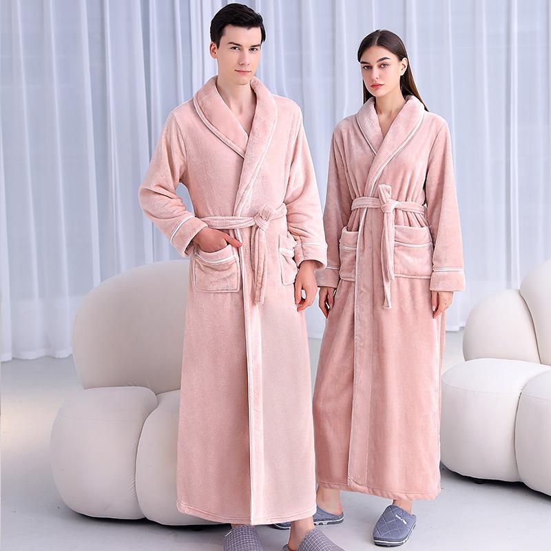 winter pajamas women's autumn and winter new men's pajamas thickened flannel couple bathrobe plus size homewear robe winter Application Scenario