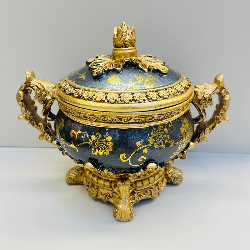 Black and gold fruit plate, tissue box, vase, high-end home flower arrangement, hotel living room decoration, resin flower arrangement, decoration, home decoration, vase, large vase, TV cabinet decoration, hotel home decoration handicrafts details Picture