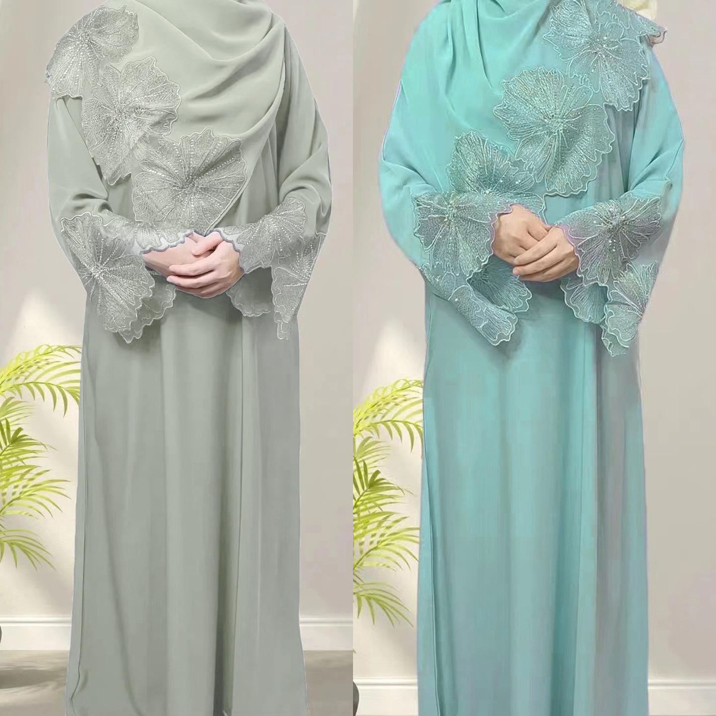 m189# four-color middle east foreign trade cross-border women's clothing muslim women's robes malay indonesia dress with headscarf details Picture