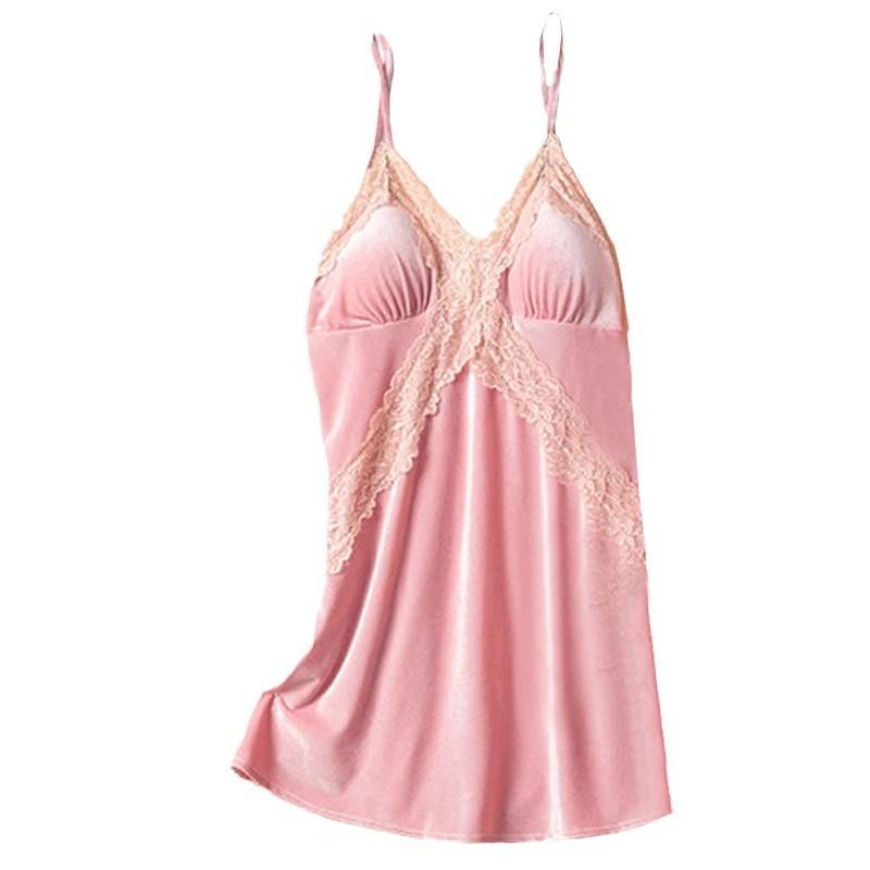 nightdress for women autumn and winter 2023 new gold velvet pajamas pure desire style sexy strap nightdress with chest pad home wear for women Item Picture