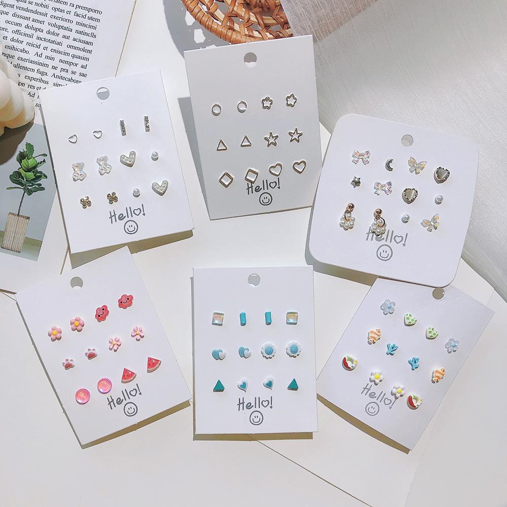 sterling silver needle ceramic spray paint small week earrings set internet celebrity sweet girly simplicity earrings student earrings Specification drawing