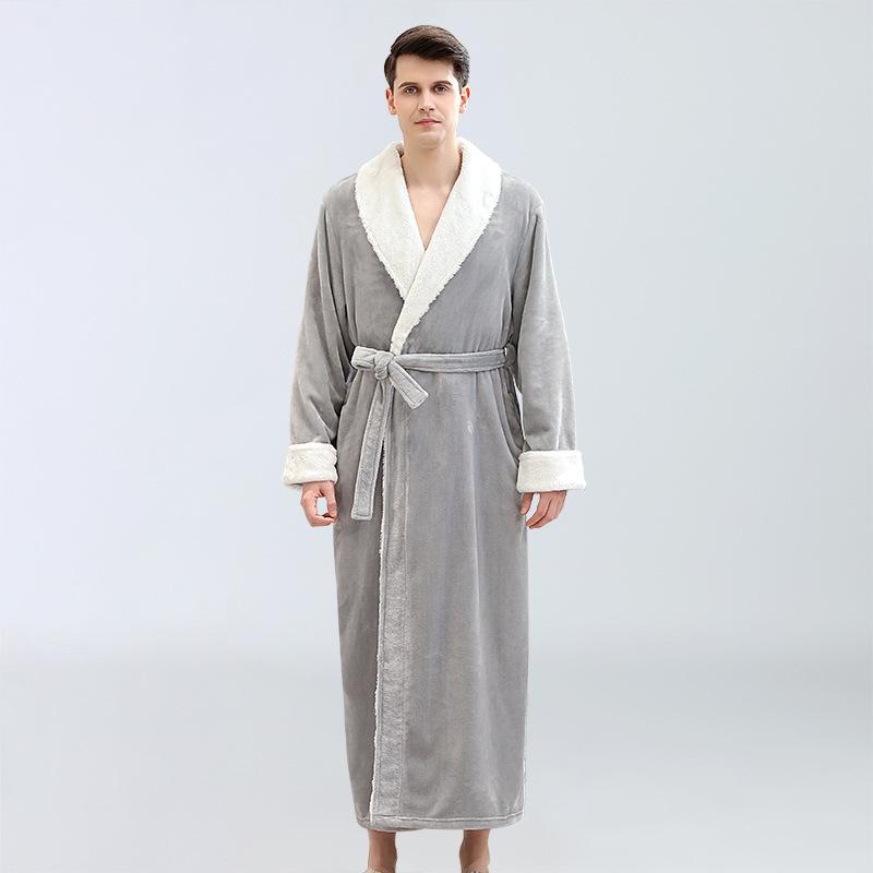 home winter thickened flannel nightgown autumn winter robe lengthened couple cross-border men's bathrobe homewear details Picture