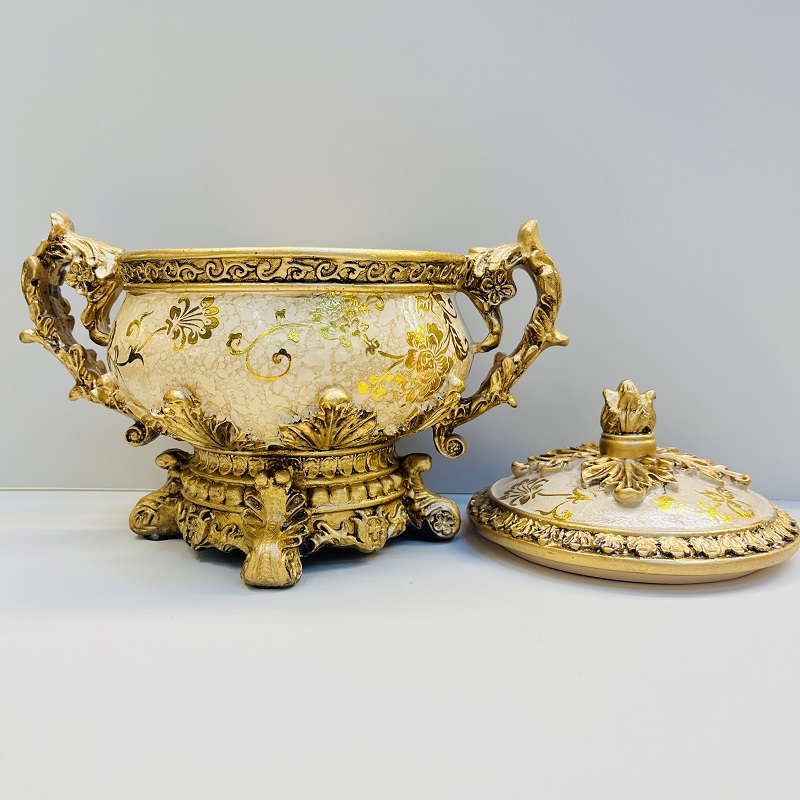 Golden fruit plate, tissue box, vase, high-end home flower arrangement, hotel living room decoration, resin flower arrangement, decoration, home decoration, vase, large vase, TV cabinet decoration, ceramic vase, hotel decoration handicraft pic 7
