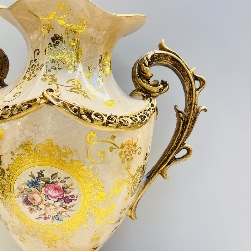 Golden fruit plate, tissue box, vase, high-end home flower arrangement, hotel living room decoration, resin flower arrangement, decoration, home decoration, vase, large vase, TV cabinet decoration, ceramic vase, hotel decoration handicraft pic 2