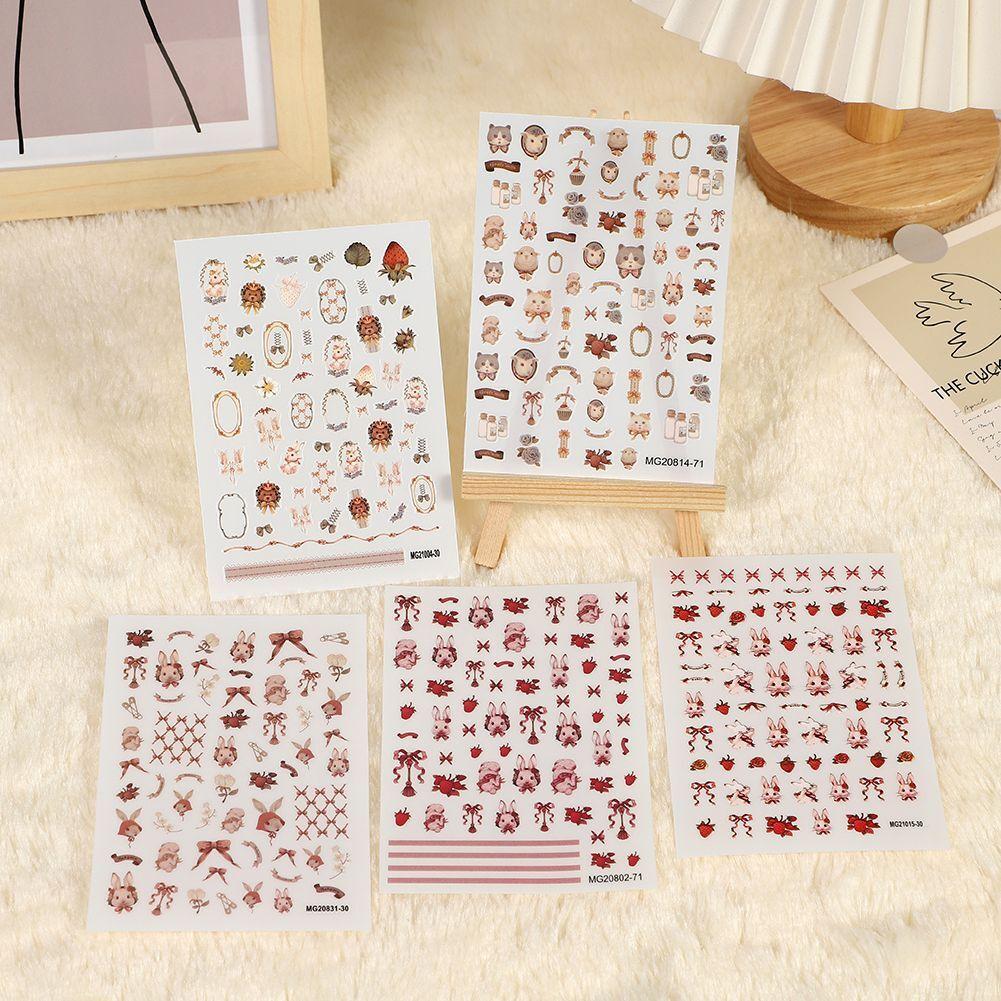 rose manicure japanese style with glue new internet celebrity rococo rabbit retro nail art stickers ultra-thin waterproof plastic back finger full figure