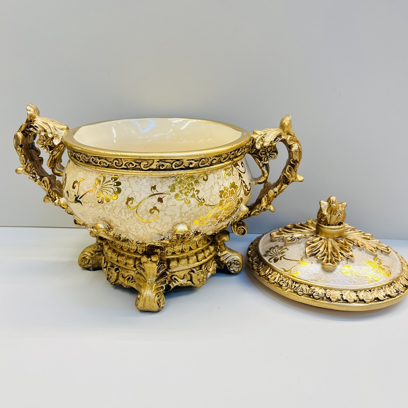 Golden fruit plate, tissue box, vase, high-end home flower arrangement, hotel living room decoration, resin flower arrangement, decoration, home decoration, vase, large vase, TV cabinet decoration, ceramic vase, hotel decoration handicraft pic 6