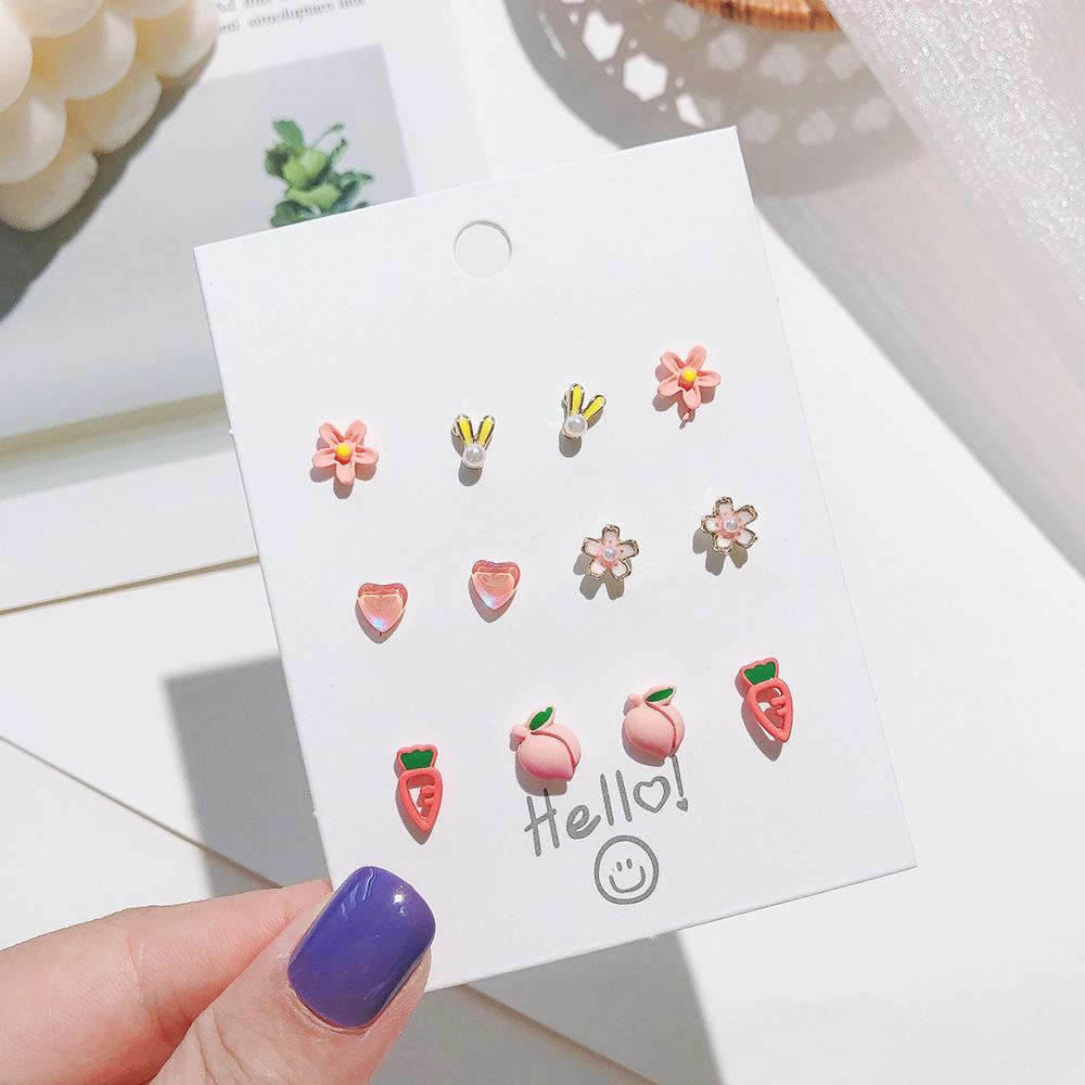 sterling silver needle ceramic spray paint small week earrings set internet celebrity sweet girly simplicity earrings student earrings Application Scenario