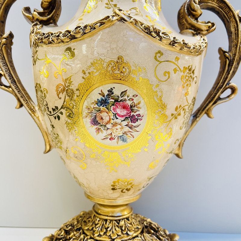 Golden fruit plate, tissue box, vase, high-end home flower arrangement, hotel living room decoration, resin flower arrangement, decoration, home decoration, vase, large vase, TV cabinet decoration, ceramic vase, hotel decoration handicraft pic 4