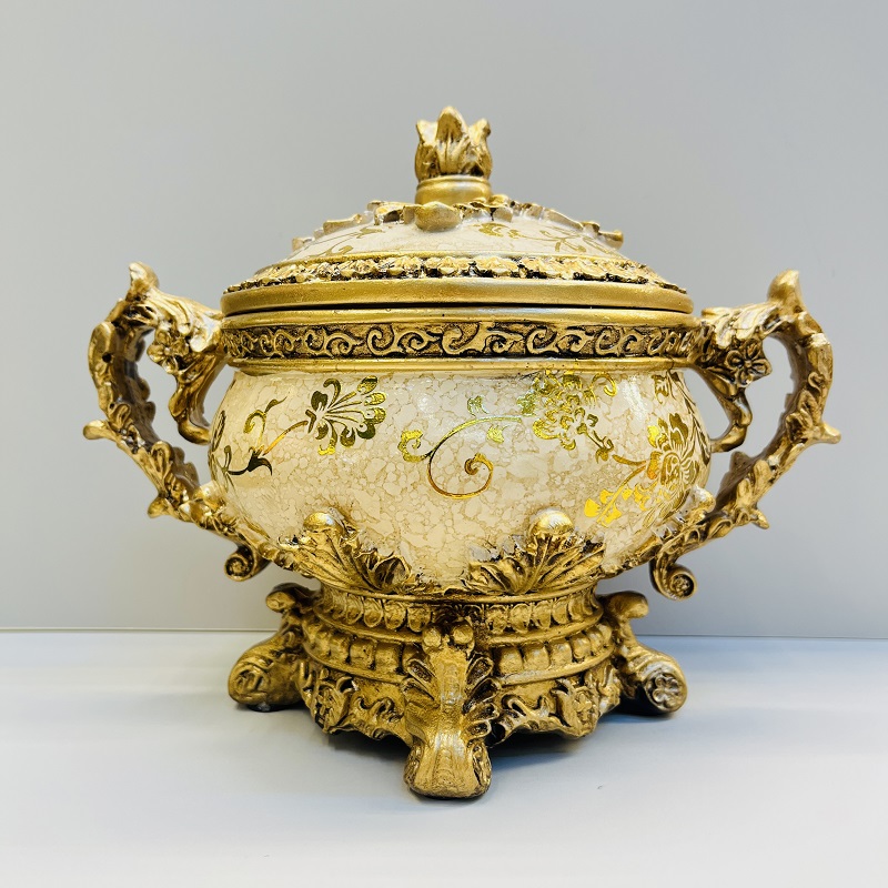 Golden fruit plate, tissue box, vase, high-end home flower arrangement, hotel living room decoration, resin flower arrangement, decoration, home decoration, vase, large vase, TV cabinet decoration, ceramic vase, hotel decoration handicraft