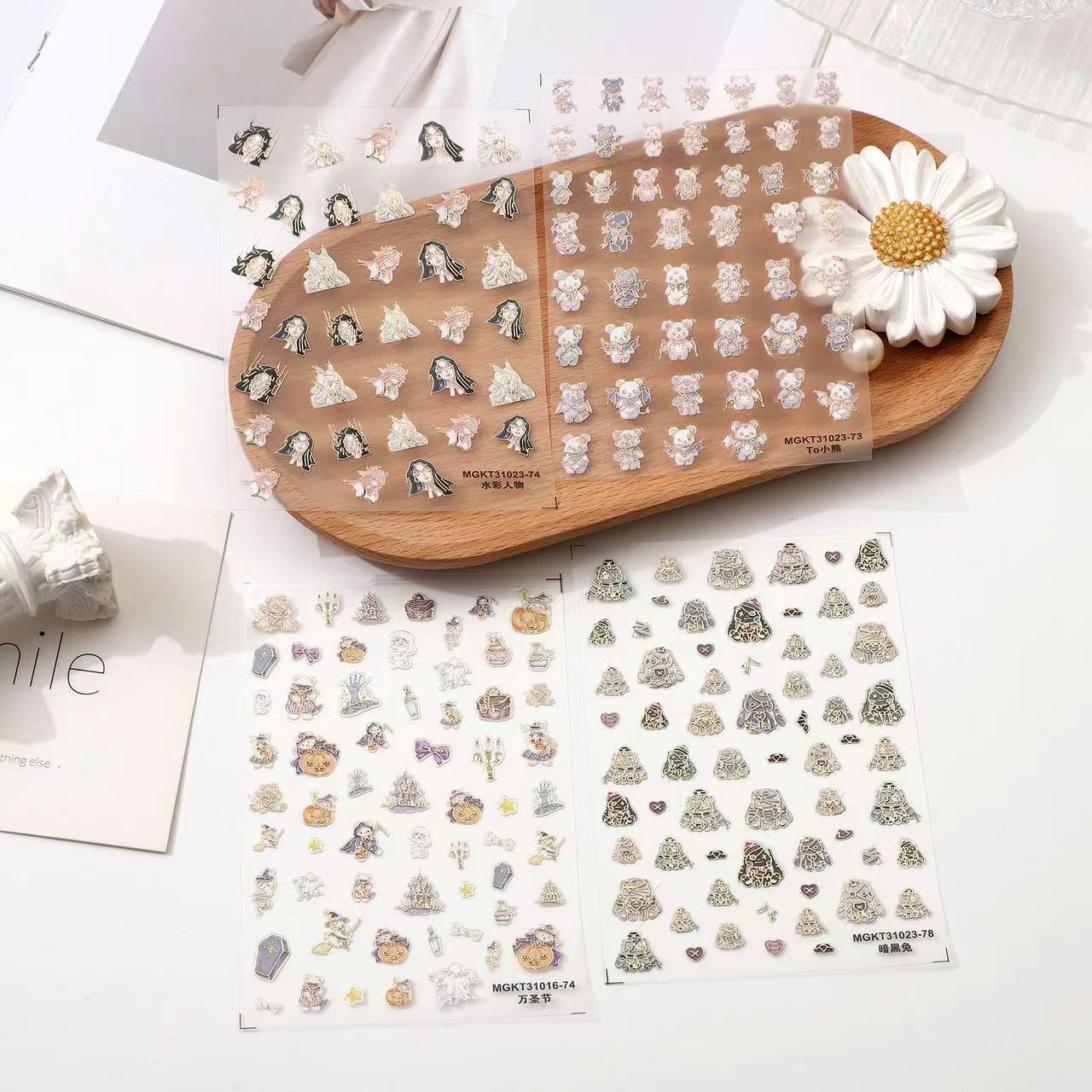 rose nail art three-dimensional relief gilding cartoon pattern nail art sticker nail ornament small accessories full figure