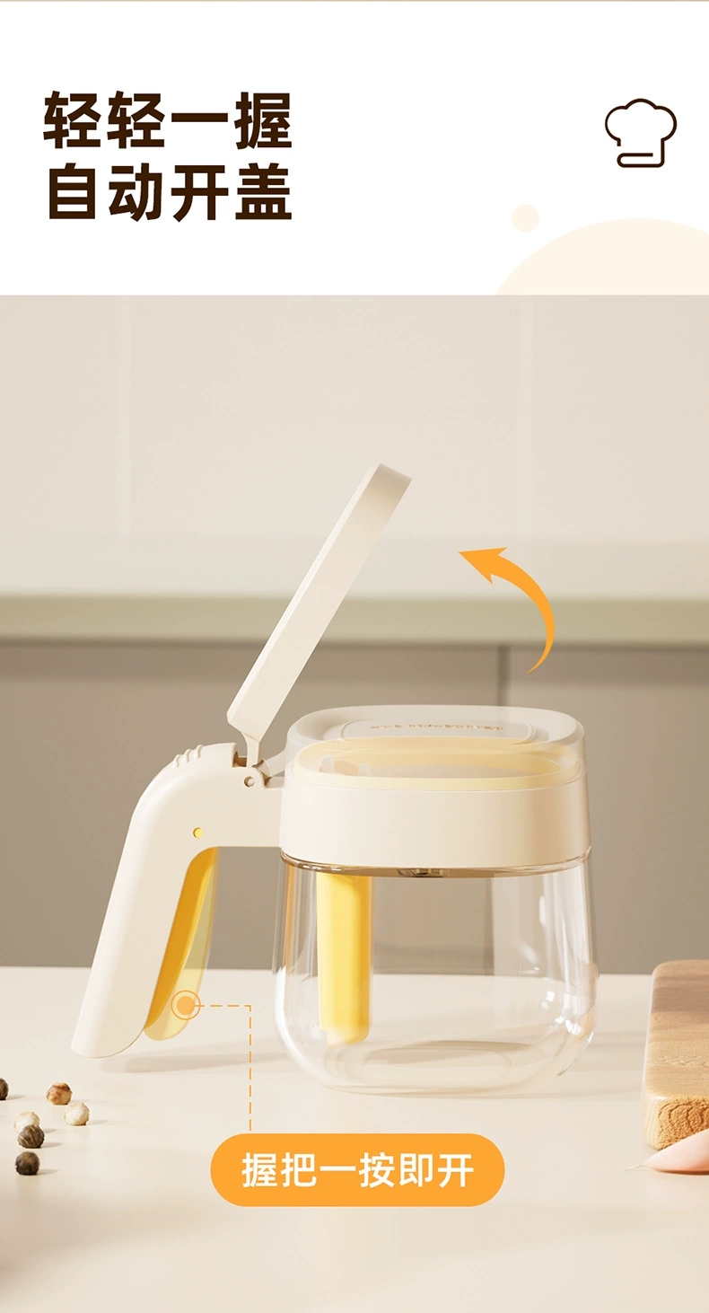 B47-BWA85 Kitchen glass condiment jar with spoon condiment storage box Clamshell single-handle pressed condiment jar Application Scenario