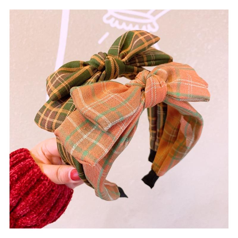 south korea dongdaemun ins ~ surrogate shopping vintage british plaid double bow all-match headband hairpin accessories women details Picture