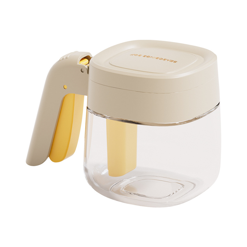 B47-BWA85 Kitchen glass condiment jar with spoon condiment storage box Clamshell single-handle pressed condiment jar Item Picture
