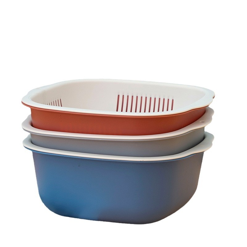 J175-Q205 Creative double layer fruit and vegetable drain basket Kitchen storage washing basket Square washing basket Application Scenario
