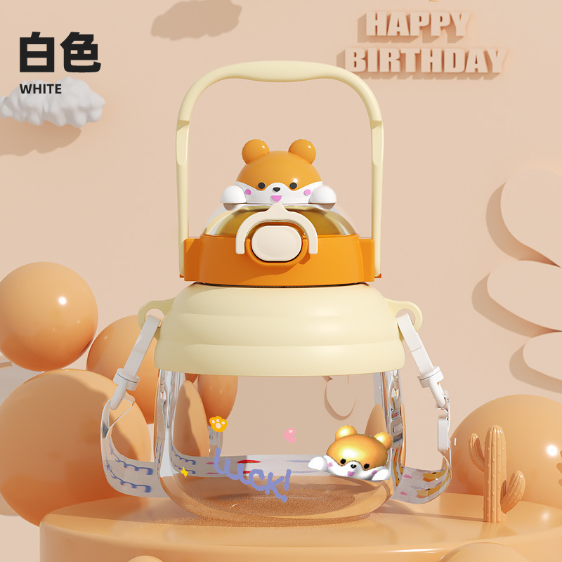 O17-XMS-0289, a popular large-capacity, big-belted cup with a portable straw and a cartoon plastic cup for children with a high level of appearance details Picture