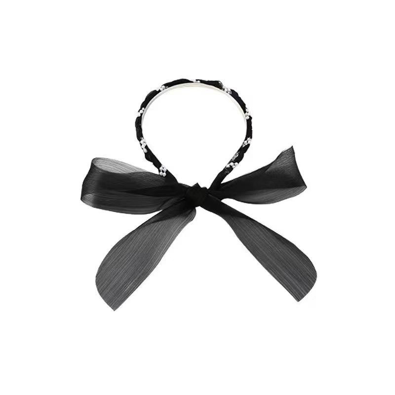 ribbon one-piece headband korean style fairy hairpin hair band female hair tie headband super fairy pearl braided hair ribbon hair accessories Item Picture