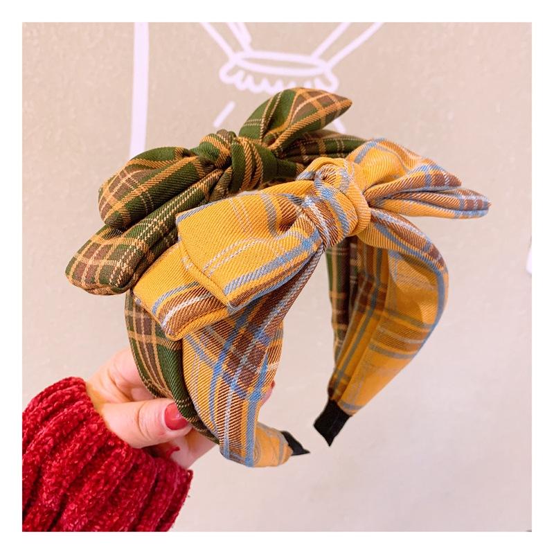 south korea dongdaemun ins ~ surrogate shopping vintage british plaid double bow all-match headband hairpin accessories women full figure