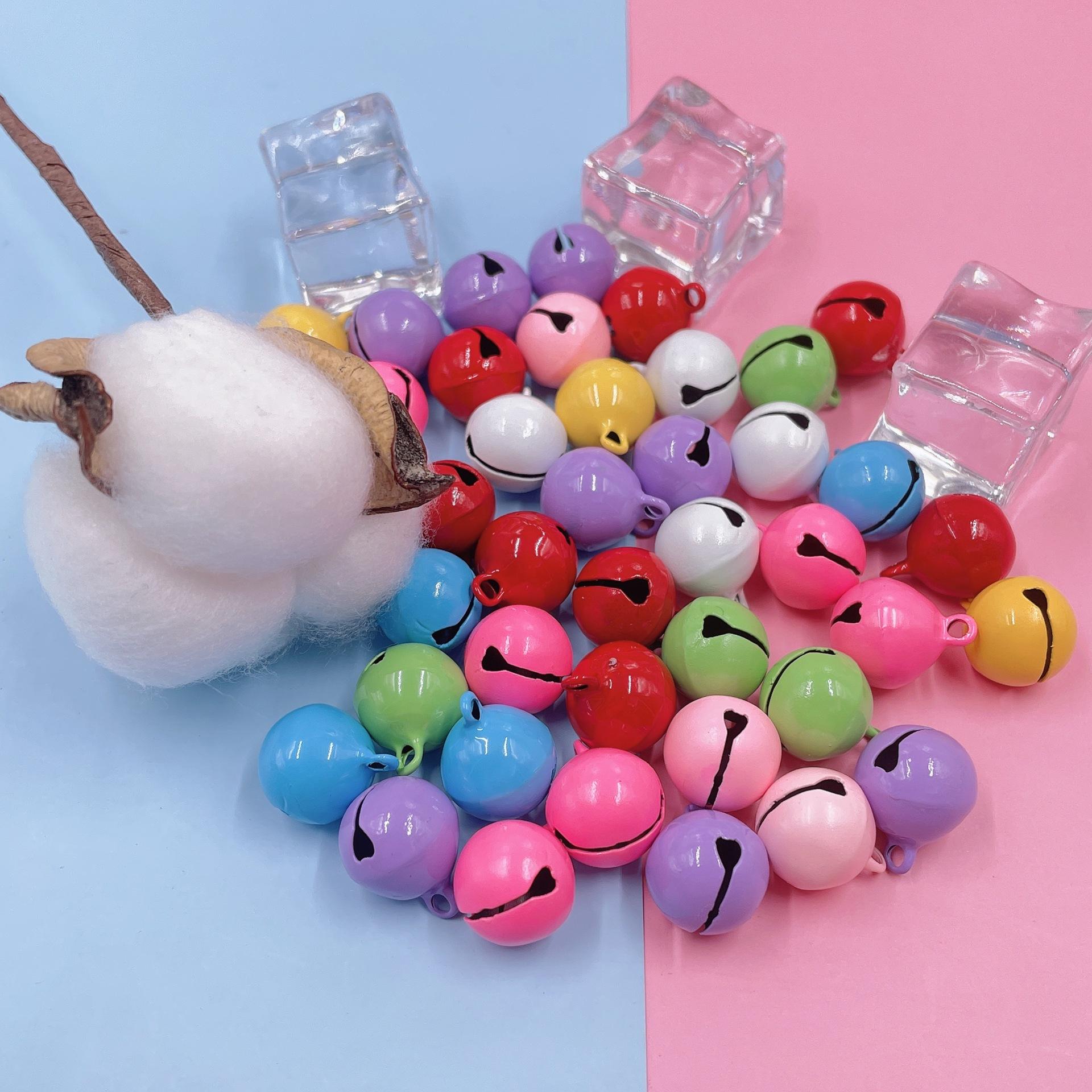 diy ornament accessories 14mm candy color paint color metal word bell keychain creative pendant accessories details Picture