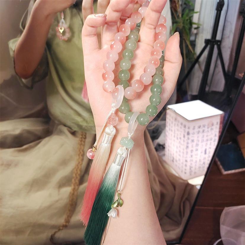 gradient tassel imitation jade handheld hand toy antique bracelet mobile phone charm han chinese clothing accessories all-match playing objects full figure