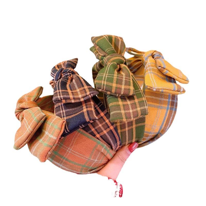 south korea dongdaemun ins ~ surrogate shopping vintage british plaid double bow all-match headband hairpin accessories women Item Picture