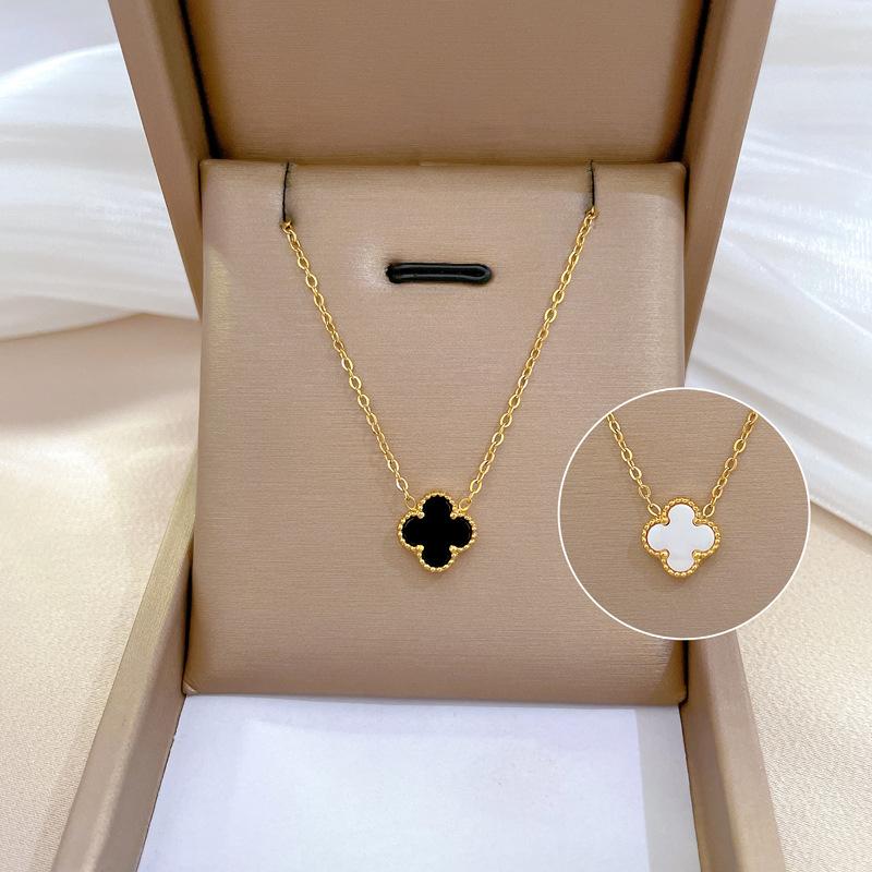 [whole titanium steel] fritillary clover minimalist furnace real gold necklace female ins internet celebrity clavicle chain accessories full figure