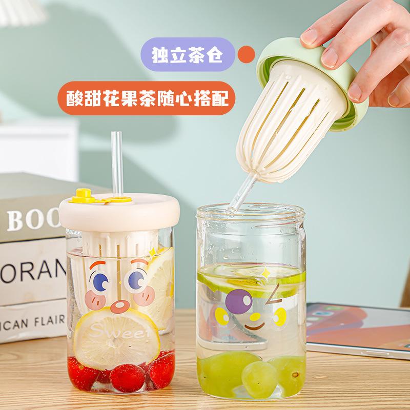 new product tea and water separation lemon cup borosilicate good-looking internet celebrity water cup coffee accompanying gift cup with straw Specification drawing