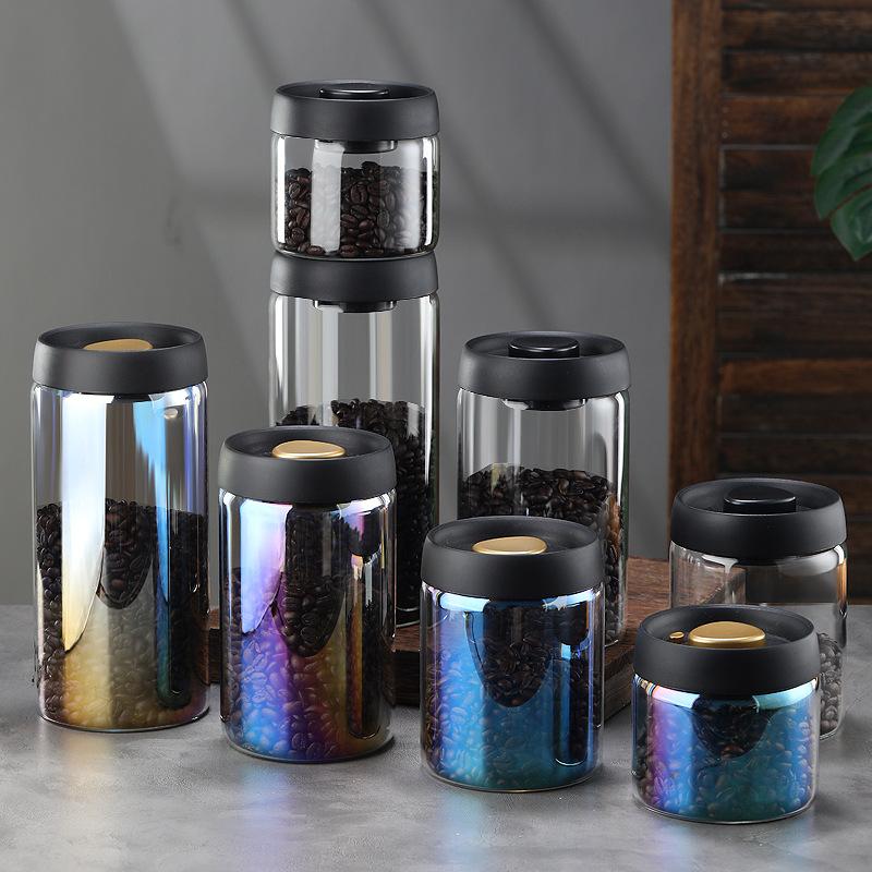 transparent borosilicate glass vacuum sealed cans multi-specification household coffee bean storage tank one-click moisture-proof storage tank Application Scenario
