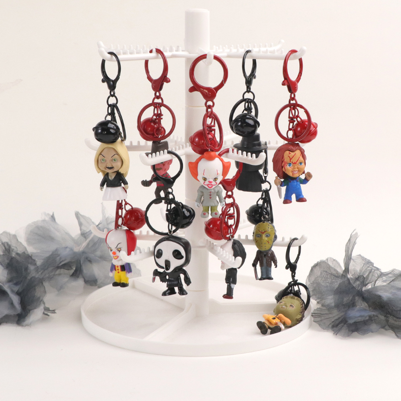 新款跨境万圣节手办钥匙扣 创意电玩城盲盒钥匙包包挂件骷髅摆件