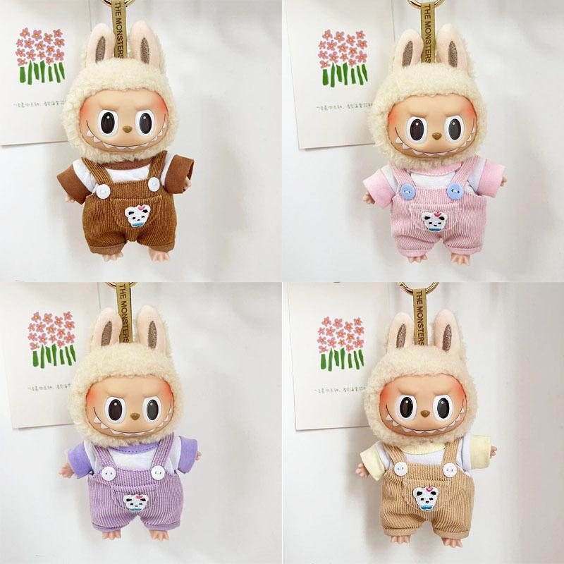 17cm blind box automobiles curtain cloth casual plaid suspender pants suit macaron labubu pendant doll plaid suit