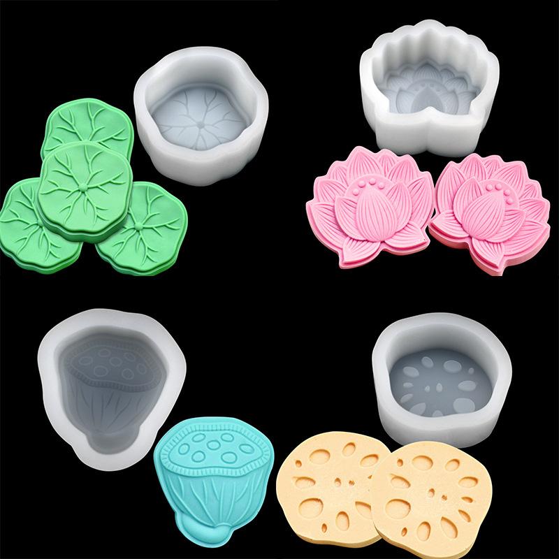 yigao mid-autumn festival lotus leaf lotus root fondant silicone mold diy lotus seedpod moon cake mold jelly candle mould details Picture